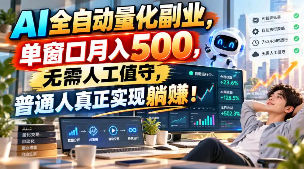 AI全自动量化副业，单窗口月入500，无需人工值守，普通人真正实现躺賺！