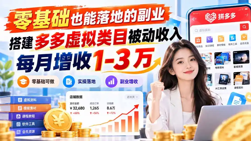 零基础也能落地的副业，搭建多多虚拟类目被动收入，每月增收 1-3 万