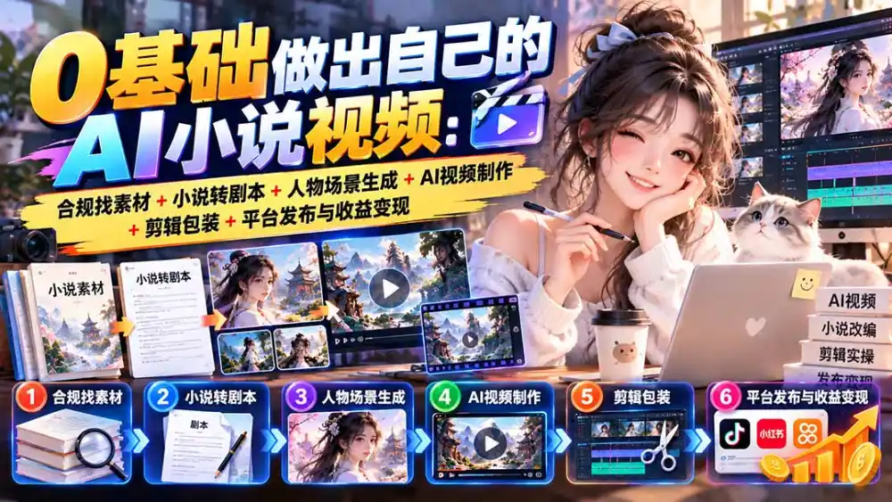 0基础做出自己的AI小说视频:合规找素材+小说转剧本+人物场景生成+AI视频制作+剪辑包装+平台发布与收益变现 0基础做出自己的AI小说视频:合规找素材+小说转剧本+人物场景生成+AI视频制作+剪辑包装+平台发布与收益变现