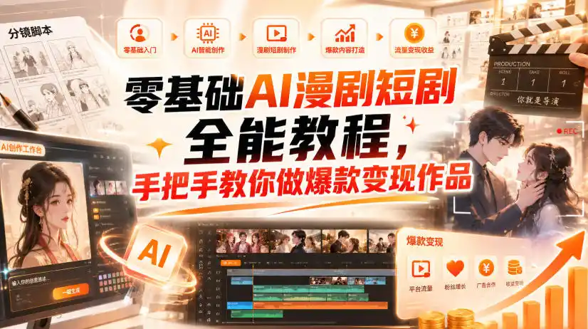 零基础AI漫剧短剧全能教程,从AI智能体搭建、文案脚本分镜、多平台AI生视频、剪映精修,覆盖全题材创作,手把手教你做爆款变现作品 零基础AI漫剧短剧全能教程,从AI智能体搭建、文案脚本分镜、多平台AI生视频、剪映精修,覆盖全题材创作,手把手教你做爆款变现作品
