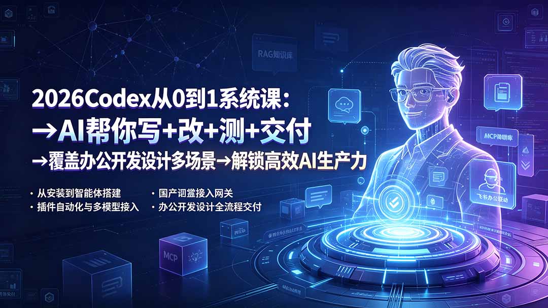 2026Codex从0到1系统课:→AI帮你写+改+测+交付→覆盖办公开发设计多场景→解锁高效AI生产力 2026Codex从0到1系统课:→AI帮你写+改+测+交付→覆盖办公开发设计多场景→解锁高效AI生产力