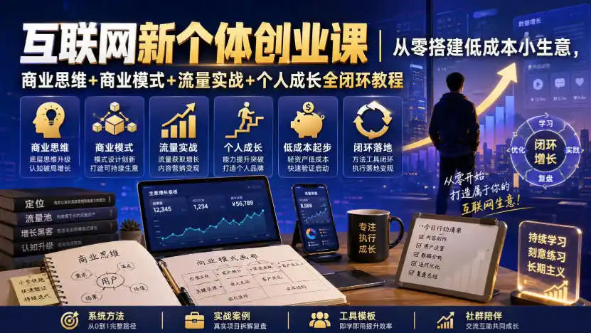 互联网新个体创业课|从零搭建低成本小生意,商业思维+商业模式+流量实战+个人成长全闭环教程 互联网新个体创业课|从零搭建低成本小生意,商业思维+商业模式+流量实战+个人成长全闭环教程
