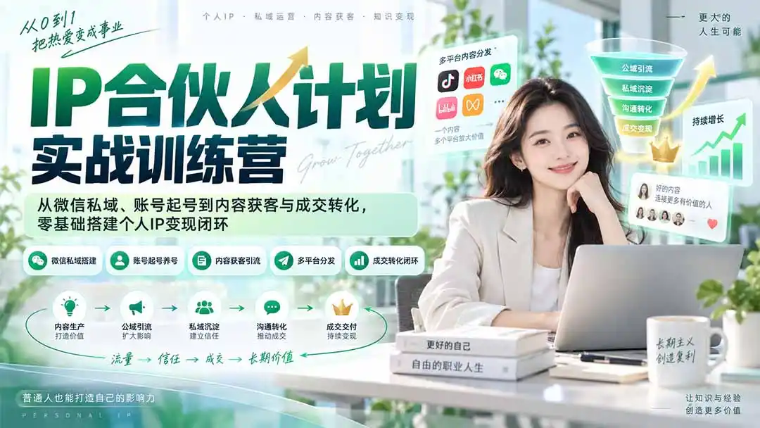 IP合伙人计划实战训练营-更新：从微信私域、账号起号到内容获客与成交转化，零基础搭建个人IP变现闭环