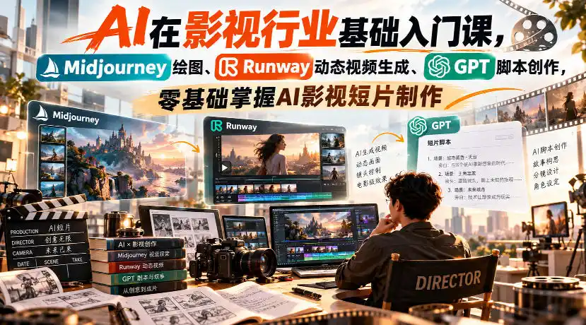 【无水印】AI在影视行业基础入门课,Midjourney绘图、Runway动态视频生成、GPT脚本创作,零基础掌握AI影视短片制作 【无水印】AI在影视行业基础入门课,Midjourney绘图、Runway动态视频生成、GPT脚本创作,零基础掌握AI影视短片制作