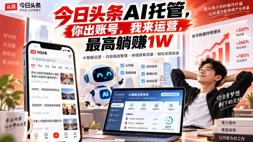 今日头条AI托管,你出账号,我来运营,最高躺賺1W【揭秘】 今日头条AI托管,你出账号,我来运营,最高躺賺1W【揭秘】