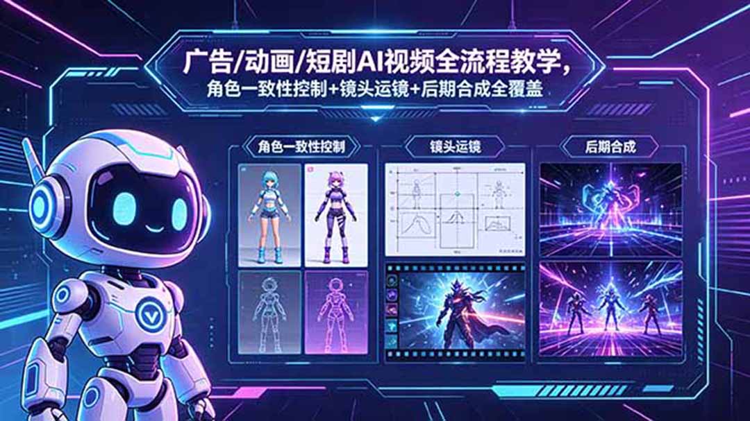 广告/动画/短剧AI视频全流程教学,角色一致性控制+镜头运镜+后期合成全覆盖 广告/动画/短剧AI视频全流程教学,角色一致性控制+镜头运镜+后期合成全覆盖