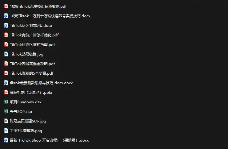 TikTok从0-1实操资料包：养号SOP+爆款公式+投流手册