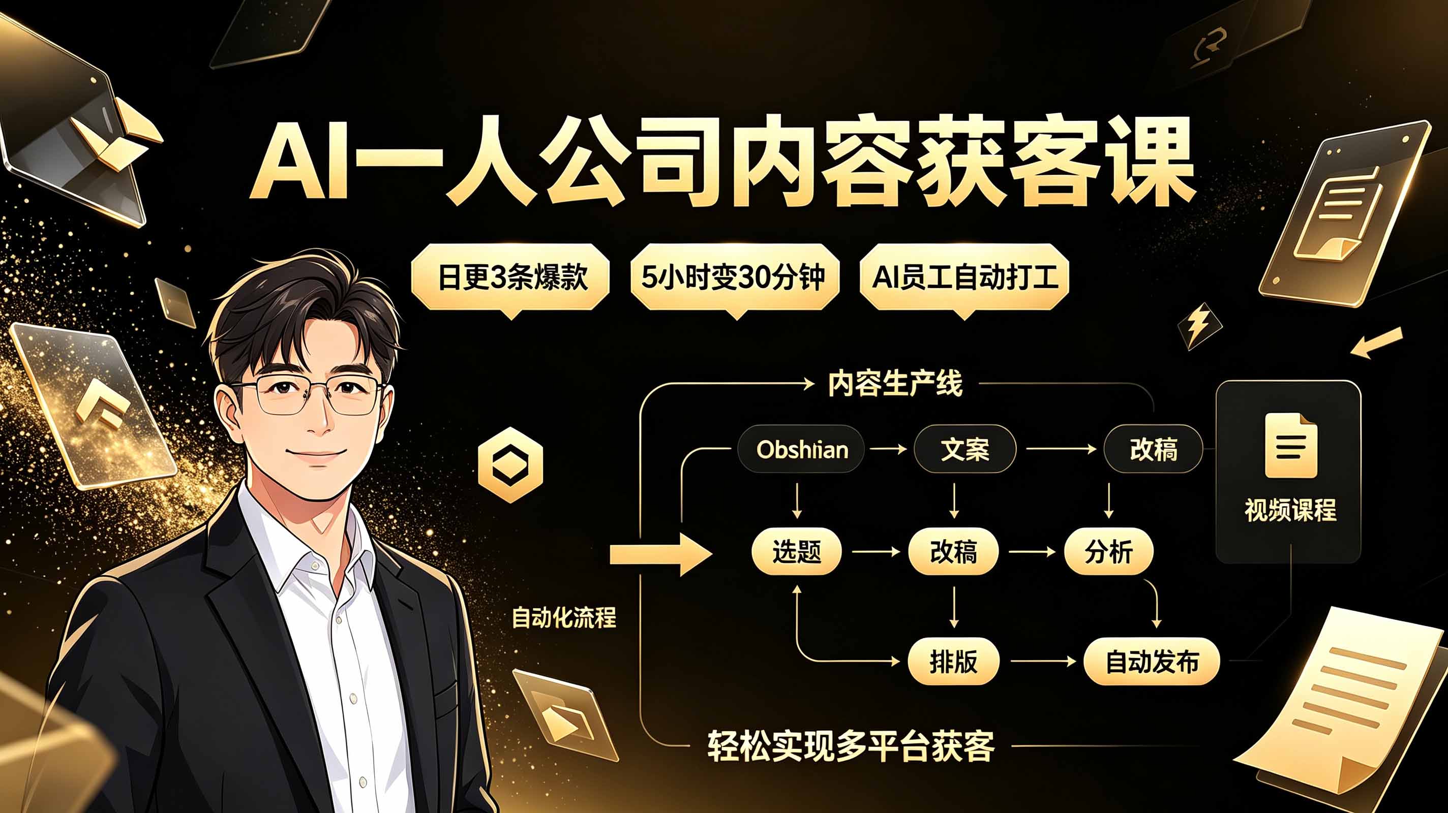 AI一人公司内容获客课:日更3条爆款×5小时变30分钟×AI员工自动打工,轻松实现多平台获客 AI一人公司内容获客课:日更3条爆款×5小时变30分钟×AI员工自动打工,轻松实现多平台获客