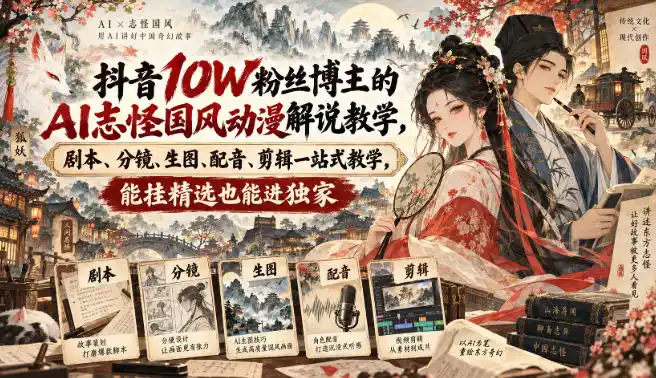 抖音10W粉丝博主满堂诡事的AI志怪国风动漫解说教学,剧本、分镜、生图、配音、剪辑一站式教学,能挂精选也能进独家 抖音10W粉丝博主满堂诡事的AI志怪国风动漫解说教学,剧本、分镜、生图、配音、剪辑一站式教学,能挂精选也能进独家