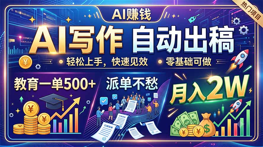 AI写作自动出稿,教育一单500+,派单不愁,月入2W AI写作自动出稿,教育一单500+,派单不愁,月入2W