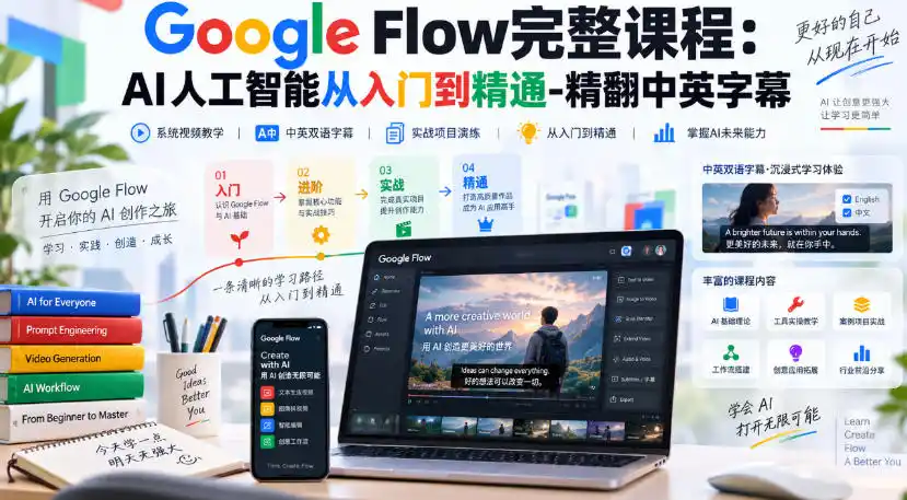 【无水印】Google Flow完整课程:AI人工智能从入门到精通-精翻中英字幕 【无水印】Google Flow完整课程:AI人工智能从入门到精通-精翻中英字幕