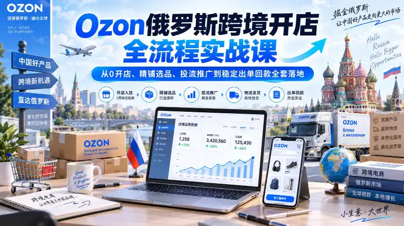Ozon俄罗斯跨境开店全流程实战课|从0开店、精铺选品、投流推广到稳定出单回款全套落地 Ozon俄罗斯跨境开店全流程实战课|从0开店、精铺选品、投流推广到稳定出单回款全套落地