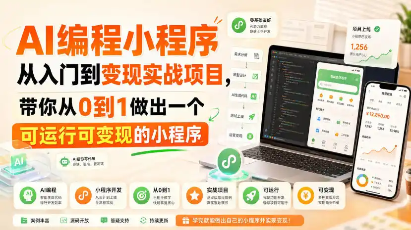 AI编程小程序从入门到变现实战项目,带你从0到1做出一个可运行可变现的小程序 AI编程小程序从入门到变现实战项目,带你从0到1做出一个可运行可变现的小程序
