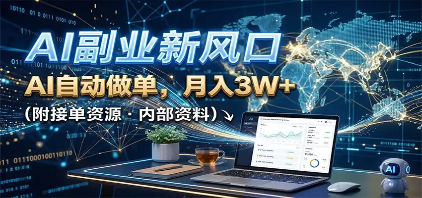 AI副业新风口，AI自动做单，月入3W+，附接单资源