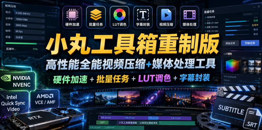 小丸工具箱重制版–高性能全能视频压缩+媒体处理工具|硬件加速+批量任务+LUT调色+字幕封装 小丸工具箱重制版–高性能全能视频压缩+媒体处理工具|硬件加速+批量任务+LUT调色+字幕封装