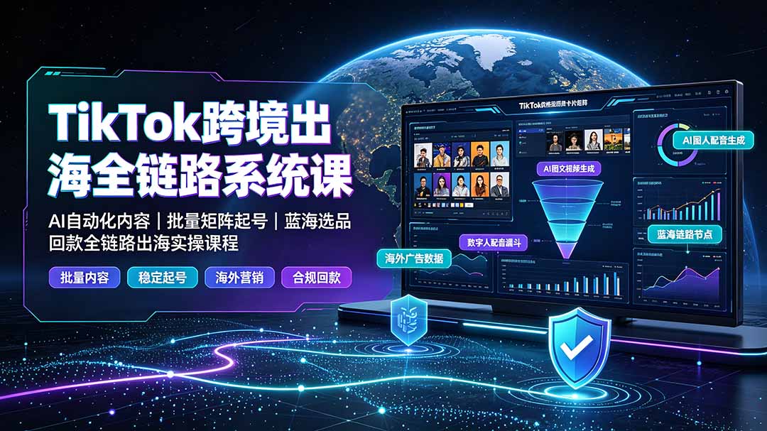 TikTok跨境出海全链路系统课-2026年7月:AI自动化内容|批量矩阵起号|蓝海选品回款全链路出海实操课程 TikTok跨境出海全链路系统课-2026年7月:AI自动化内容|批量矩阵起号|蓝海选品回款全链路出海实操课程