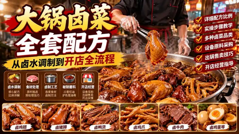 大锅卤菜全套配方，从卤水调制到开店全流程，感觉学会了去摆摊也不错