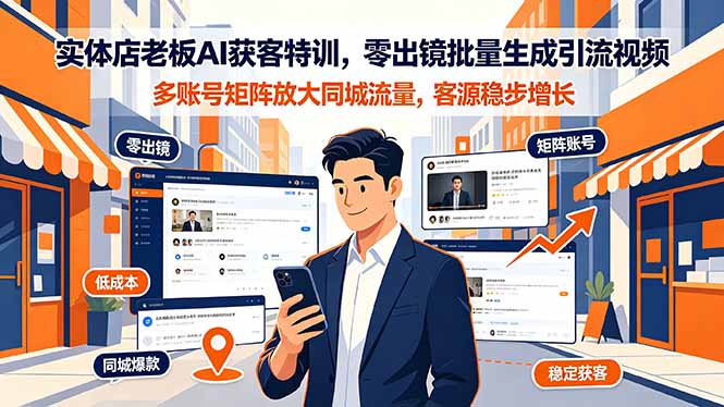 实体店老板AI获客特训,零出镜批量生成引流视频,多账号矩阵放大同城流量,客源稳步增长 实体店老板AI获客特训,零出镜批量生成引流视频,多账号矩阵放大同城流量,客源稳步增长