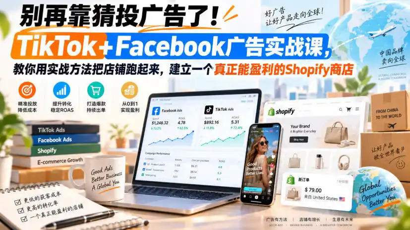 别再靠猜投广告了!TikTok+Facebook广告实战课,教你用实战方法把店铺跑起来,建立一个真正能盈利的Shopify商店【原创双语字幕】 别再靠猜投广告了!TikTok+Facebook广告实战课,教你用实战方法把店铺跑起来,建立一个真正能盈利的Shopify商店【原创双语字幕】