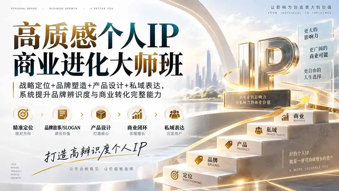 高质感个人IP商业进化大师班:战略定位+品牌塑造+产品设计+私域表达,系统提升品牌辨识度与商业转化完整能力 高质感个人IP商业进化大师班:战略定位+品牌塑造+产品设计+私域表达,系统提升品牌辨识度与商业转化完整能力