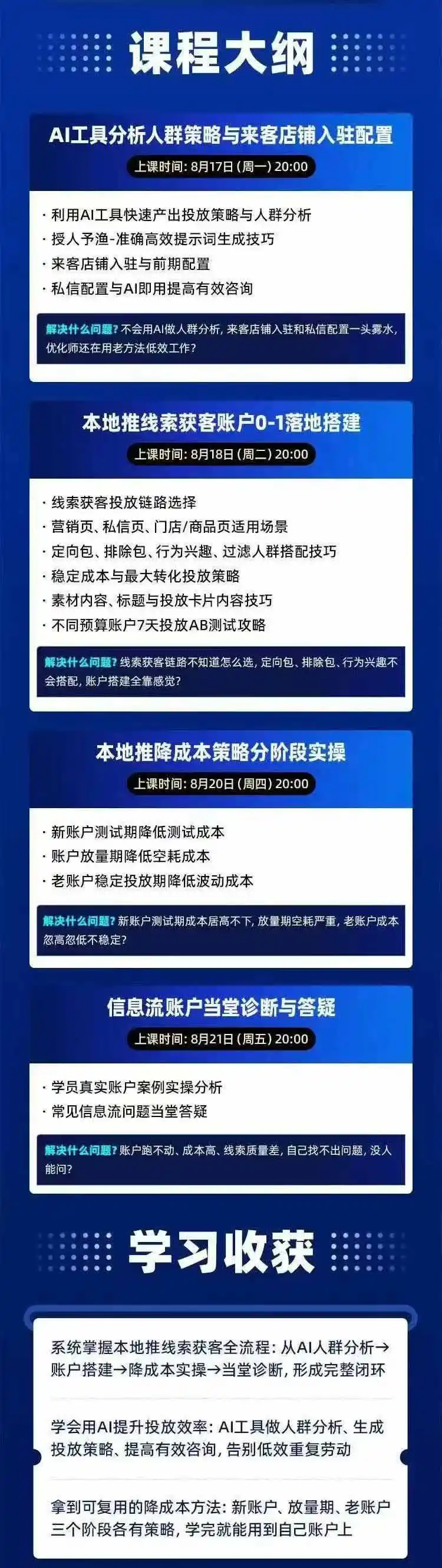 2026巨量AD本地推线索获客全流程实战课-33期：AI人群分析、账户搭建、7天测试、分阶段降本与投放优化