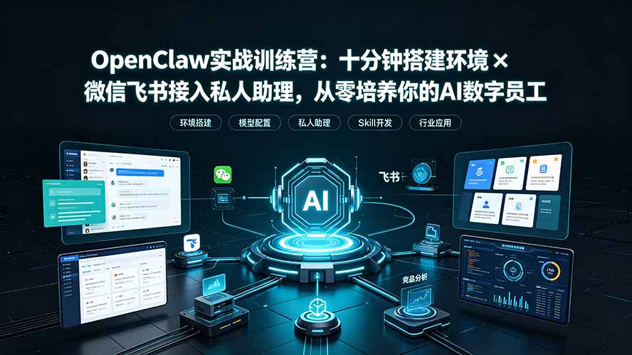 OpenClaw实战特训营:十分钟搭建环境×微信飞书接入私人助理,从零培养你的AI数字员工 OpenClaw实战特训营:十分钟搭建环境×微信飞书接入私人助理,从零培养你的AI数字员工