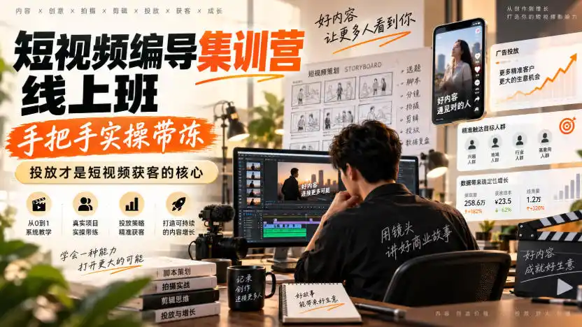 短视频编导集训营线上班,手把手实操带冻,投放才是短视频获客的核心 短视频编导集训营线上班,手把手实操带冻,投放才是短视频获客的核心