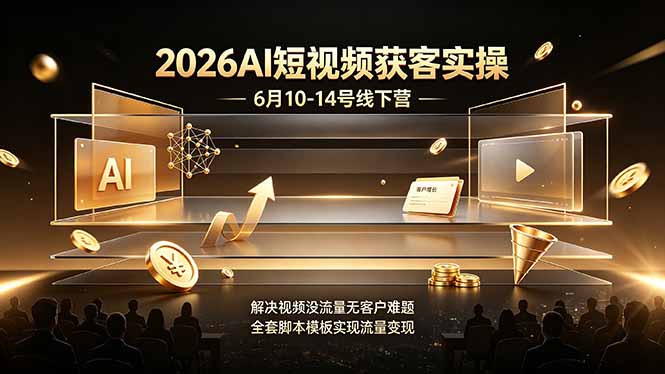 2026AI短视频获客实操6月10-14号线下营,解决视频没流量无客户难题,全套脚本模板实现流量变现 2026AI短视频获客实操6月10-14号线下营,解决视频没流量无客户难题,全套脚本模板实现流量变现