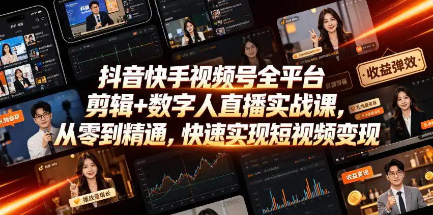 抖音快手视频号全平台剪辑+数字人直播实战课,从零到精通,快速实现短视频变现(更新2026年10月) 抖音快手视频号全平台剪辑+数字人直播实战课,从零到精通,快速实现短视频变现(更新2026年10月)