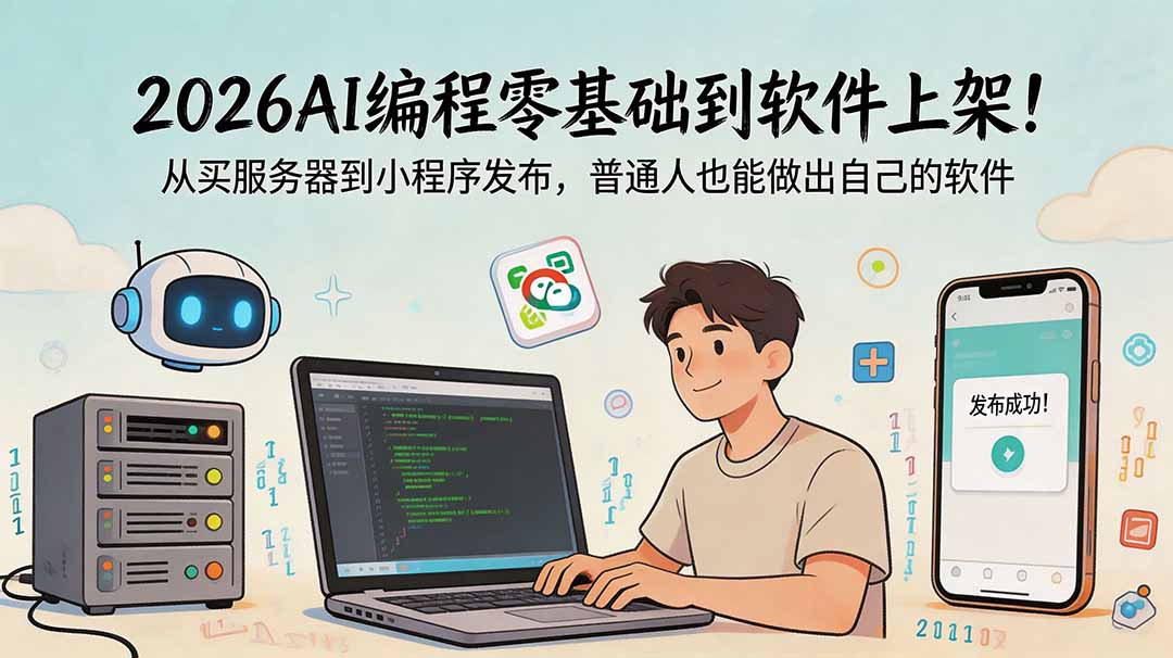 2026AI编程零基础到软件上架!从买服务器到小程序发布,普通人也能做出自己的软件 2026AI编程零基础到软件上架!从买服务器到小程序发布,普通人也能做出自己的软件