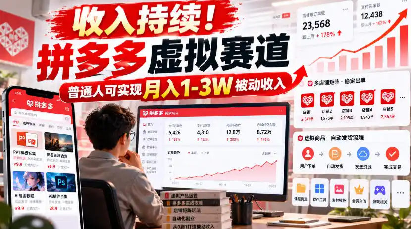 收入持续！拼多多虚拟赛道，普通人可实现月入1-3 W被动收入【揭秘】