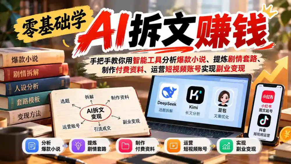 零基础学AI拆文赚钱:手把手教你用智能工具分析爆款小说、提炼剧情套路、制作付费资料、运营短视频账号实现副业变现 零基础学AI拆文赚钱:手把手教你用智能工具分析爆款小说、提炼剧情套路、制作付费资料、运营短视频账号实现副业变现