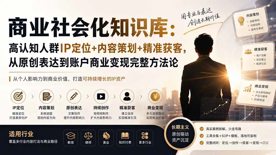 商业社会化知识库:高认知人群IP定位+内容策划+精准获客,从原创表达到账户商业变现完整方法论 商业社会化知识库:高认知人群IP定位+内容策划+精准获客,从原创表达到账户商业变现完整方法论
