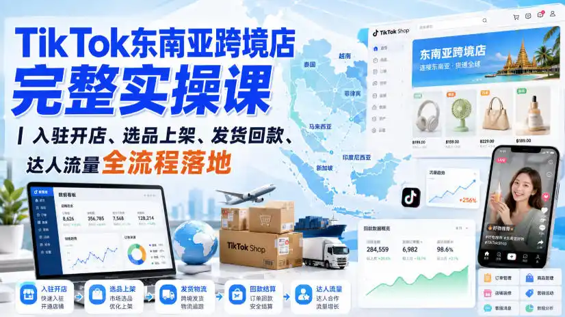 TikTok东南亚跨境店完整实操课|入驻开店、选品上架、发货回款、达人流量全流程落地 TikTok东南亚跨境店完整实操课|入驻开店、选品上架、发货回款、达人流量全流程落地