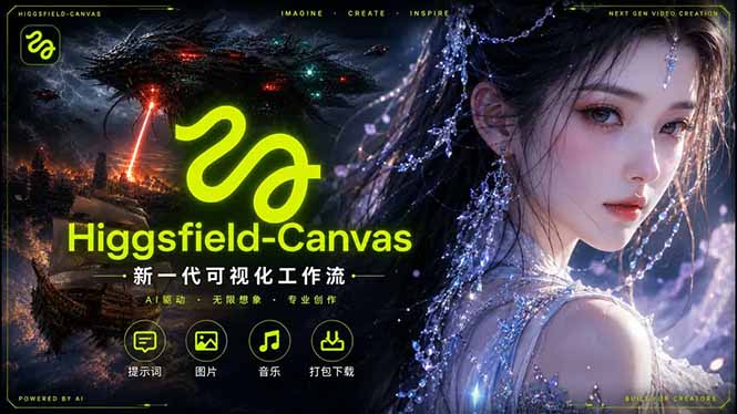 Higgsfield Canvas AI视频制作详解,节点式工作流搭建,重构新式视频创作完整教程 Higgsfield Canvas AI视频制作详解,节点式工作流搭建,重构新式视频创作完整教程