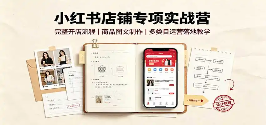 小红书店铺专项实战营:完整开店流程,商品图文制作,多类目运营落地教学 小红书店铺专项实战营:完整开店流程,商品图文制作,多类目运营落地教学
