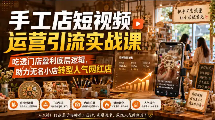 手工店短视频运营引流实战课,吃透门店盈利底层逻辑,助力无名小店转型人气网红店 手工店短视频运营引流实战课,吃透门店盈利底层逻辑,助力无名小店转型人气网红店