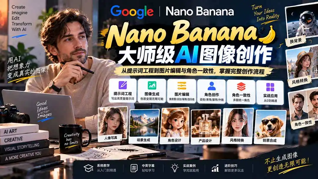 【无水印】Nano Banana大师级AI图像实战课:从提示词工程到图片编辑与角色一致性,掌握完整创作流程 【无水印】Nano Banana大师级AI图像实战课:从提示词工程到图片编辑与角色一致性,掌握完整创作流程