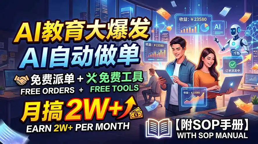 AI教育大爆发,AI自动做单,免费派单+免费工具,月搞2W+【附SOP手册】 AI教育大爆发,AI自动做单,免费派单+免费工具,月搞2W+【附SOP手册】