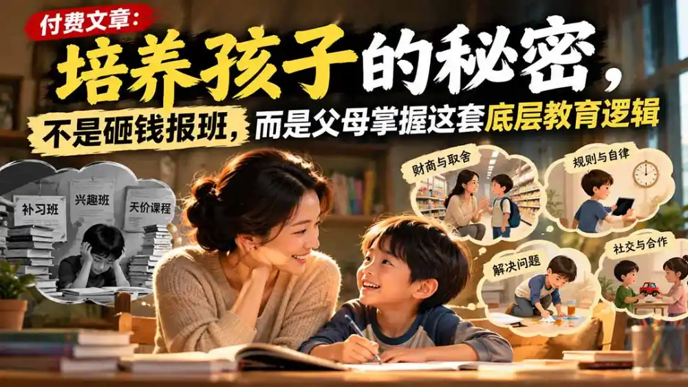 付费文章:培养孩子的秘密,不是砸钱报班,而是父母掌握这套底层教育逻辑 付费文章:培养孩子的秘密,不是砸钱报班,而是父母掌握这套底层教育逻辑