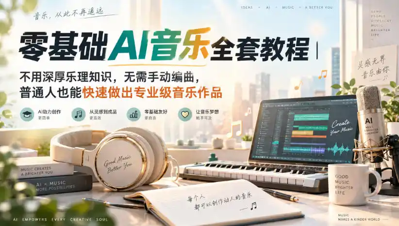 零基础AI音乐全套教程|不用深厚乐理知识,无需手动编曲,普通人也能快速做出专业级音乐作品 零基础AI音乐全套教程|不用深厚乐理知识,无需手动编曲,普通人也能快速做出专业级音乐作品
