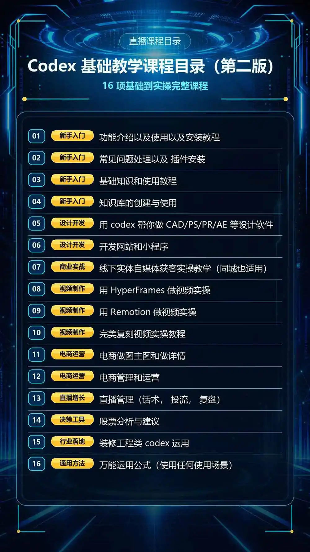 Codex全场景系统实操课-第2期:从安装插件、知识库到设计视频、电商直播与网站开发,掌握AI真实业务落地完整流程 Codex全场景系统实操课-第2期:从安装插件、知识库到设计视频、电商直播与网站开发,掌握AI真实业务落地完整流程