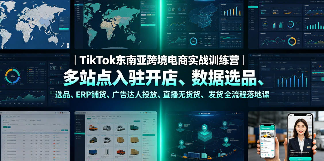 TikTok东南亚跨境电商实战训练营｜多站点入驻开店、数据选品、ERP铺货、广告达人投放、直播无货源发货全流程落地课