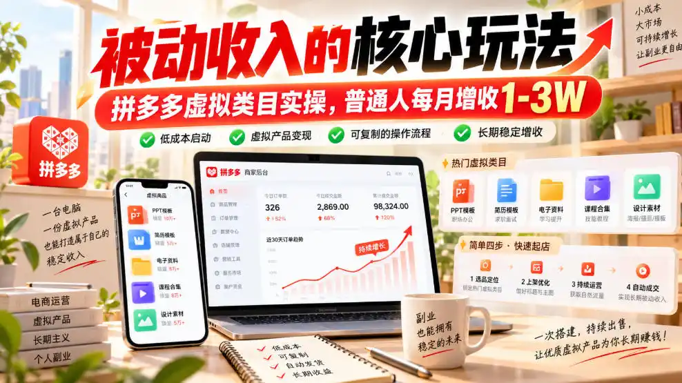 被动收入的核心玩法,拼多多虚拟类目实操,普通人每月增收1-3W【揭秘】 被动收入的核心玩法,拼多多虚拟类目实操,普通人每月增收1-3W【揭秘】