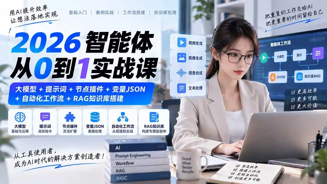 2026智能体从0到1实战课|大模型+提示词+节点插件+变量JSON+自动化工作流+RAG知识库搭建 2026智能体从0到1实战课|大模型+提示词+节点插件+变量JSON+自动化工作流+RAG知识库搭建