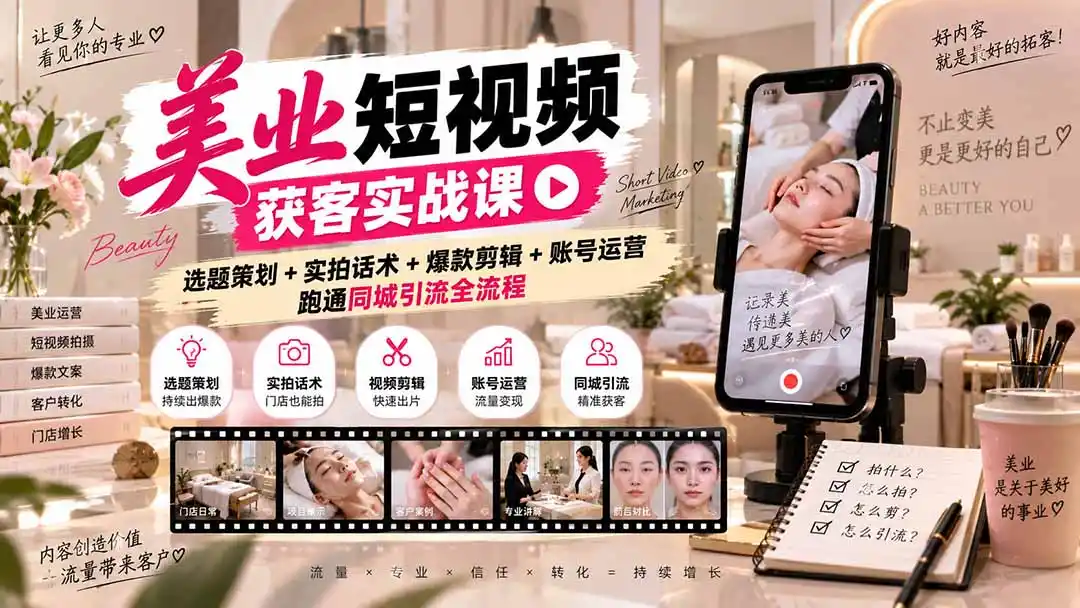 美业短视频获客实战课-无水印:选题策划+实拍话术+爆款剪辑+账号运营,跑通同城引流全流程 美业短视频获客实战课-无水印:选题策划+实拍话术+爆款剪辑+账号运营,跑通同城引流全流程