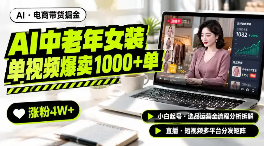 AI中老年服装带货赛道新玩法,一个视频卖出1000多单涨粉4W+,小白起号选品运营全流程分析拆解 AI中老年服装带货赛道新玩法,一个视频卖出1000多单涨粉4W+,小白起号选品运营全流程分析拆解