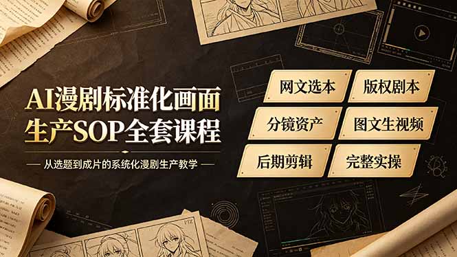AI漫剧标准化画面生产SOP全套课程,网文选本版权剧本分镜资产全覆盖,图文生视频后期剪辑完整实操教学 AI漫剧标准化画面生产SOP全套课程,网文选本版权剧本分镜资产全覆盖,图文生视频后期剪辑完整实操教学