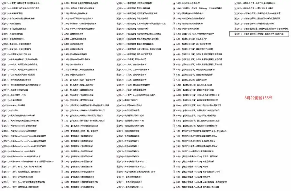 全能视频创作人155节实战课-更新26年8月：手机相机拍摄+剪映剪辑+AI创作+自媒体运营，让你的视频拥有灵活，轻松10w