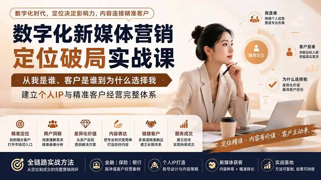 数字化新媒体营销定位破局实战课:从我是谁、客户是谁到为什么选择我,建立个人IP与精准客户经营完整体系 数字化新媒体营销定位破局实战课:从我是谁、客户是谁到为什么选择我,建立个人IP与精准客户经营完整体系